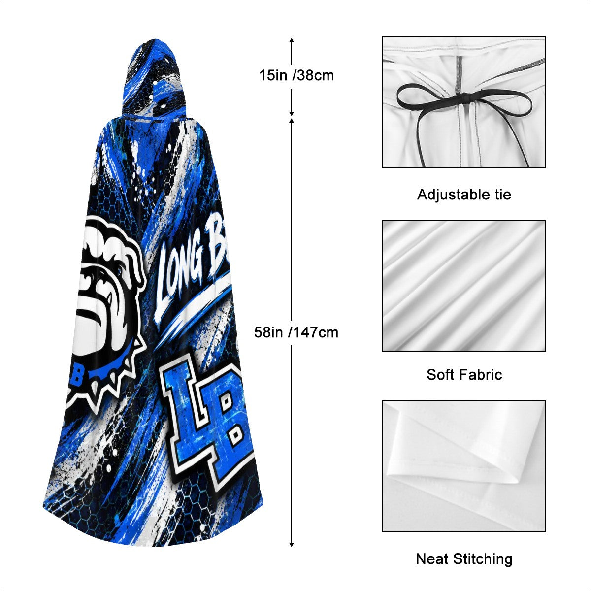 Long Beach Bulldogs Hooded Cloak | Adult