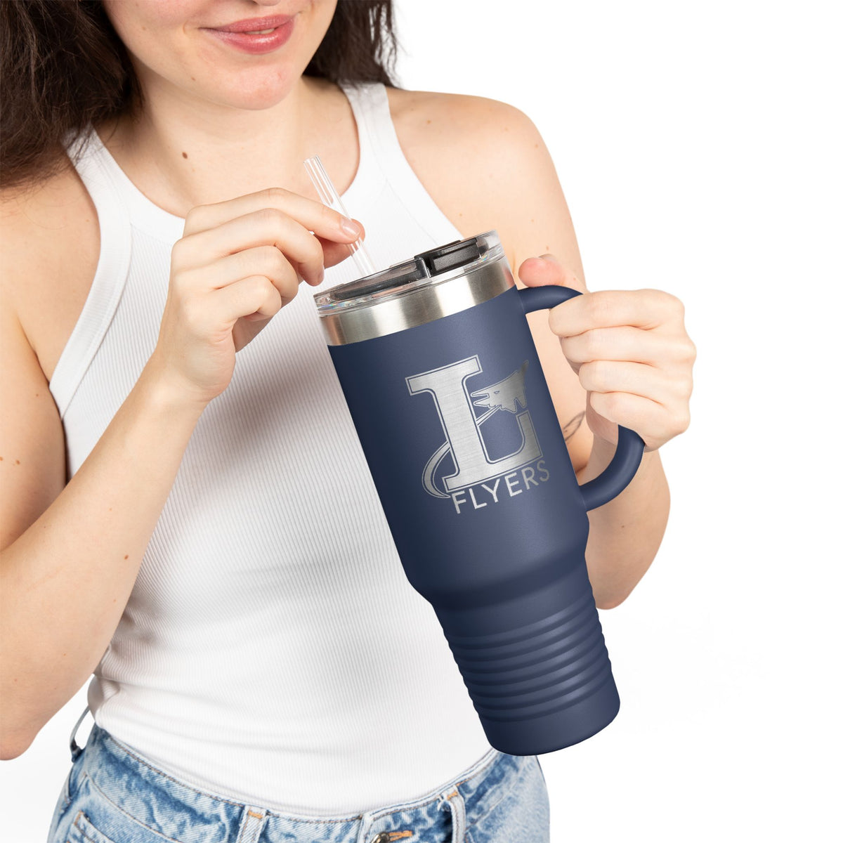 40oz Insulated Travel Mug — White Stainless Tumbler with 'FLYERS' Logo
