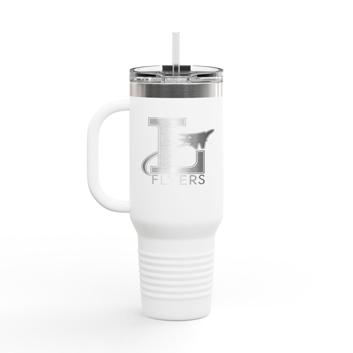 40oz Insulated Travel Mug — White Stainless Tumbler with 'FLYERS' Logo