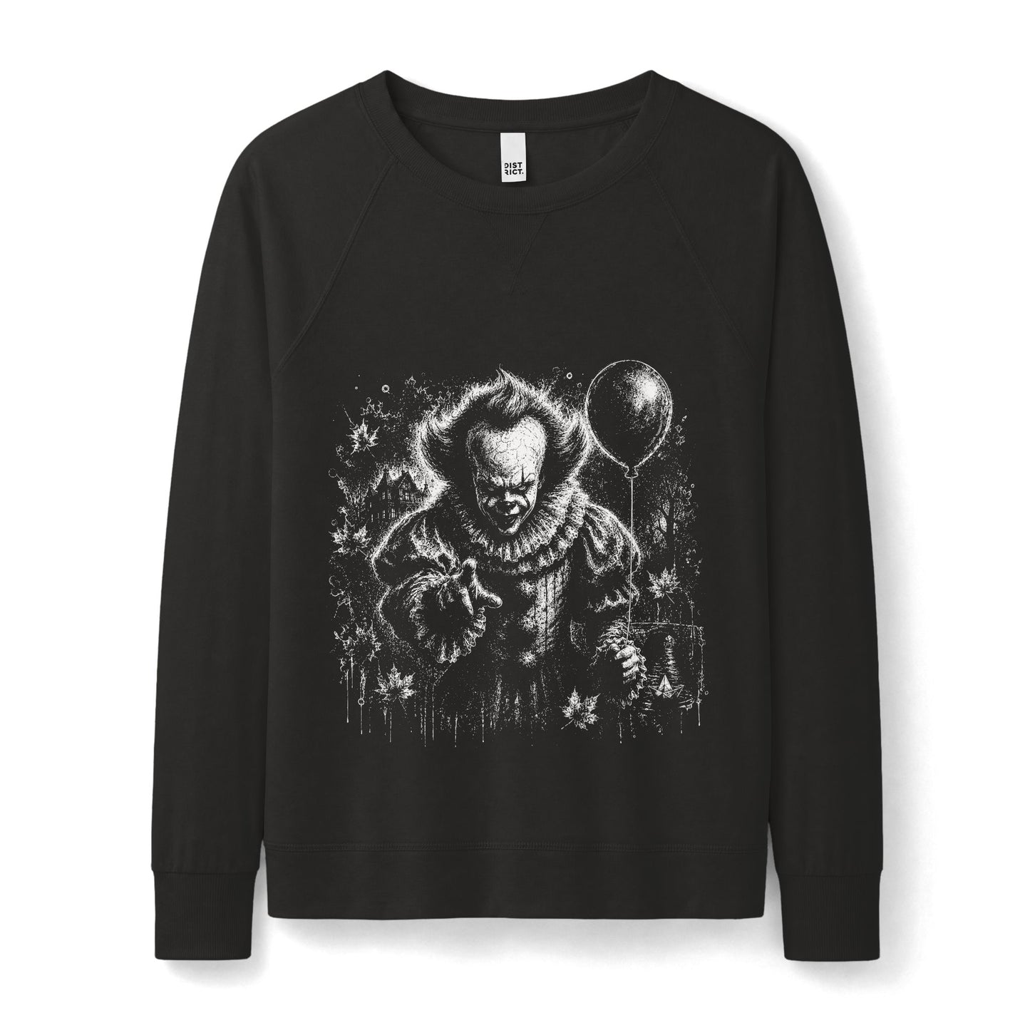 Horror Clown Crewneck Sweatshirt – Creepy Balloon Graphic for Halloween