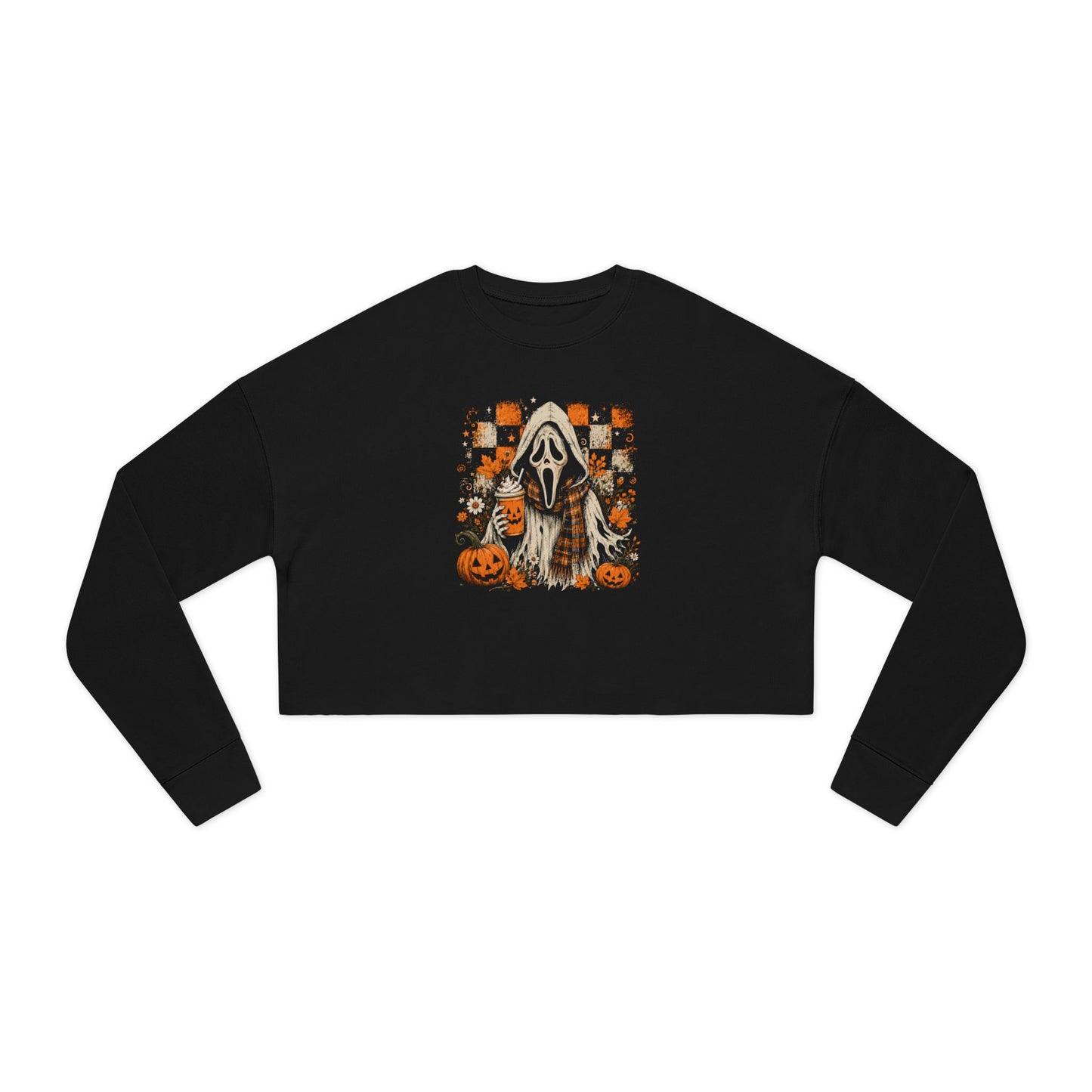 Halloween Ghost Costume Cropped Sweatshirt — Spooky Pumpkin & Ghost Design