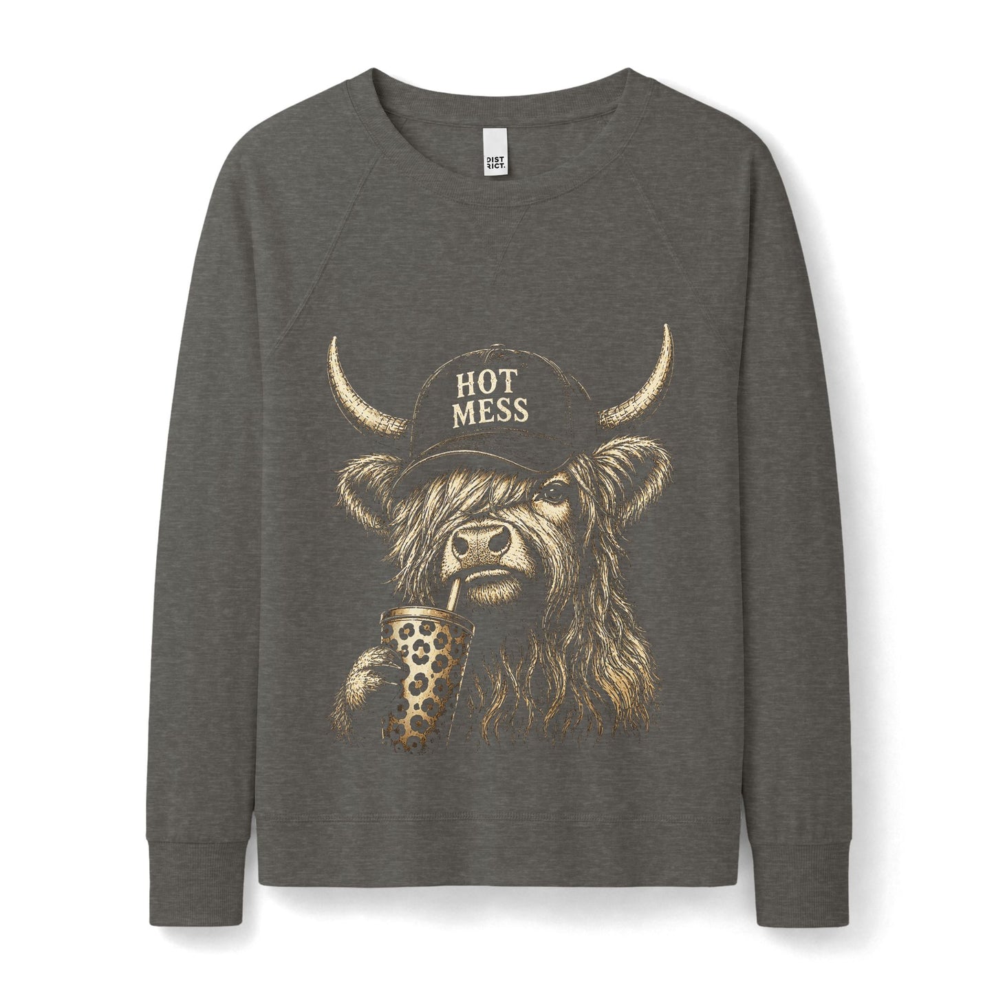 Women's 'Hot Mess' Highland Cow Crewneck Sweatshirt