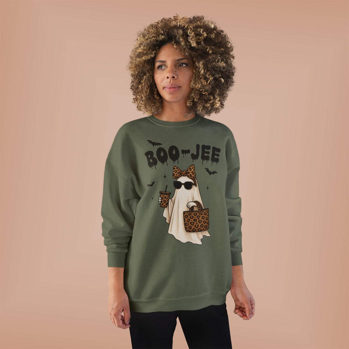 Boo-Jee Ghost Sweatshirt — Leopard Print Fashion Halloween Crewneck