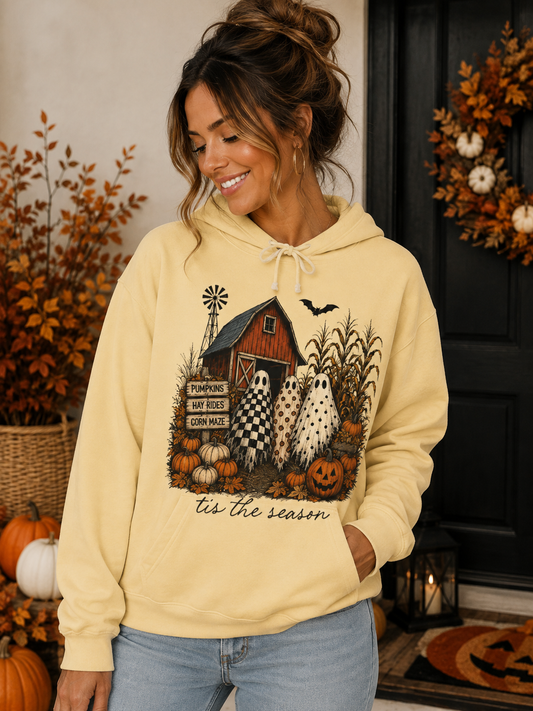 Harvest Halloween Hoodie – “’Tis the Season” Pumpkin Farm Sweatshirt