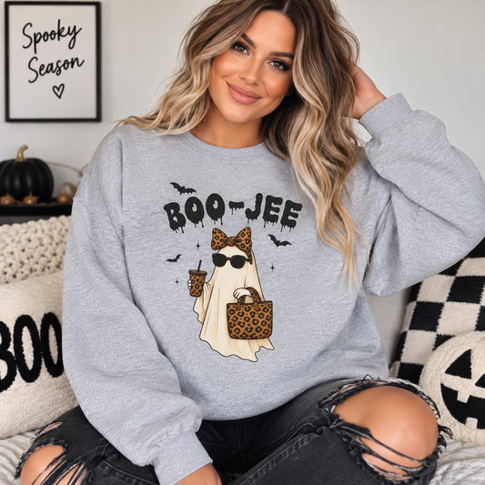 Boo-Jee Ghost Sweatshirt — Leopard Print Fashion Halloween Crewneck