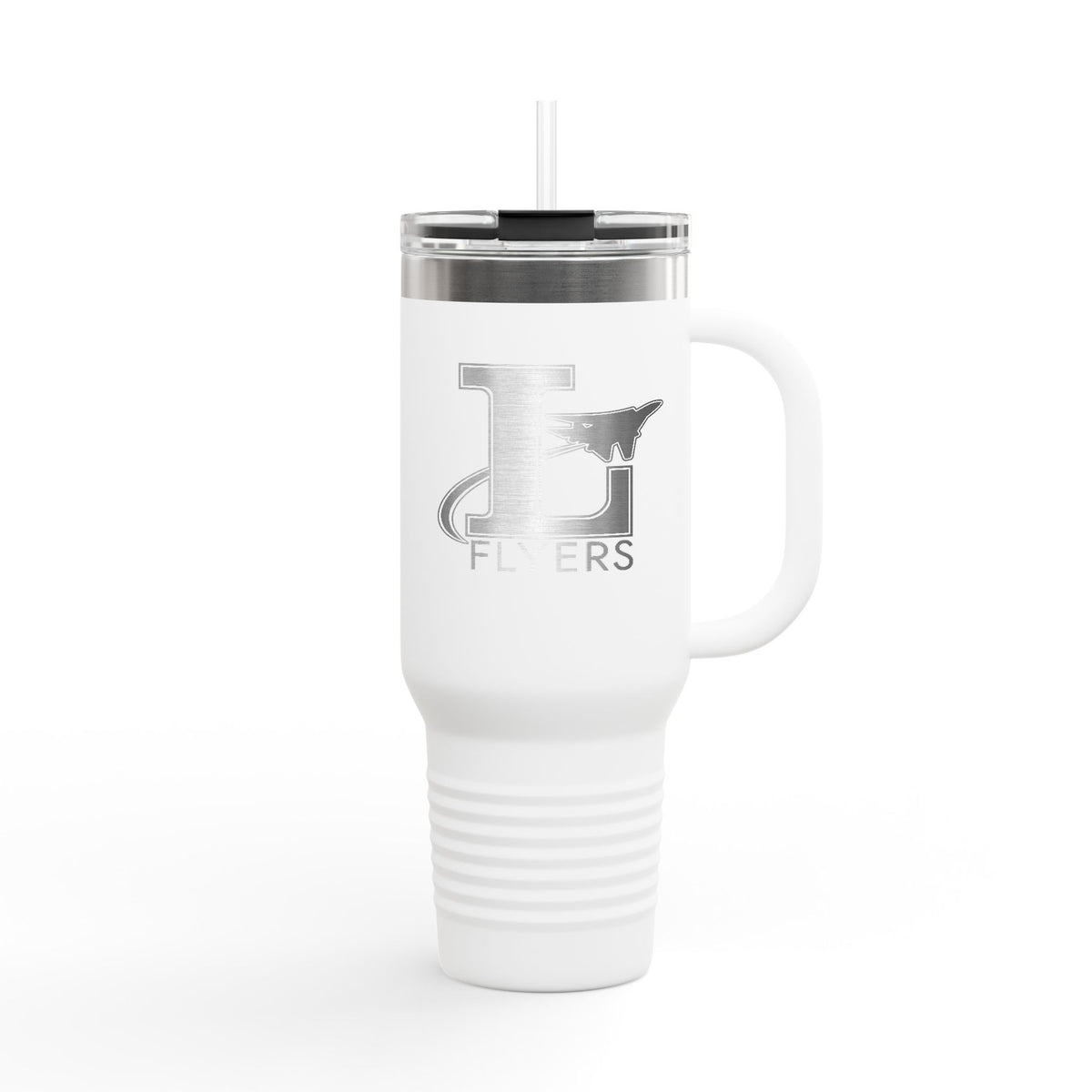 40oz Insulated Travel Mug — White Stainless Tumbler with 'FLYERS' Logo
