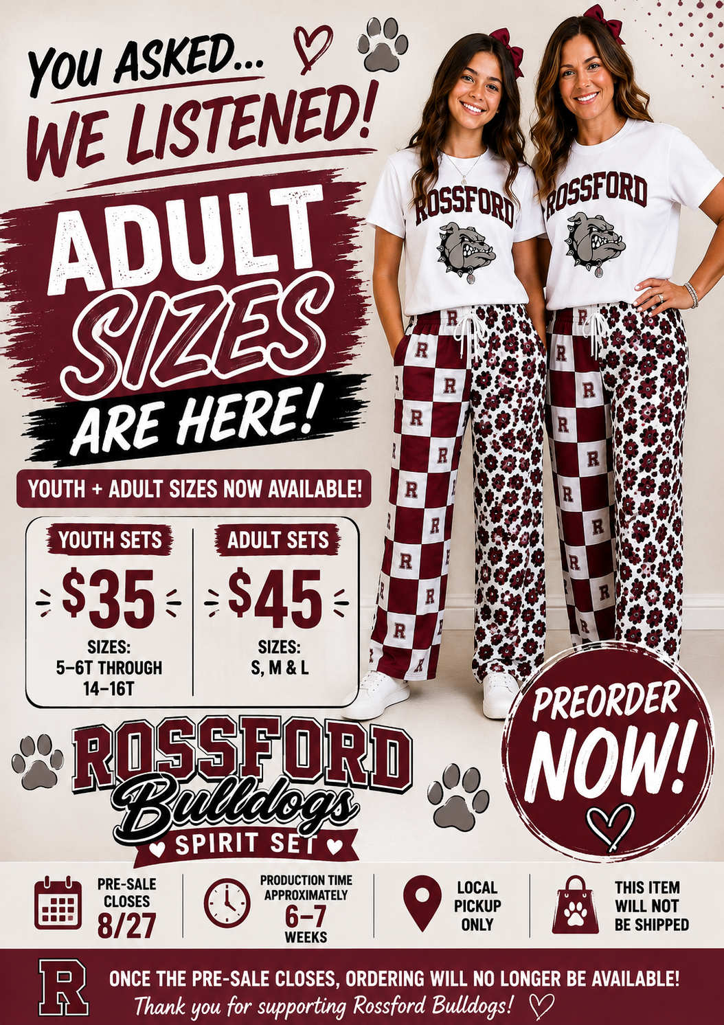 🐾 ROSSFORD BULLDOGS GIRLS PRE-SALE 🐾