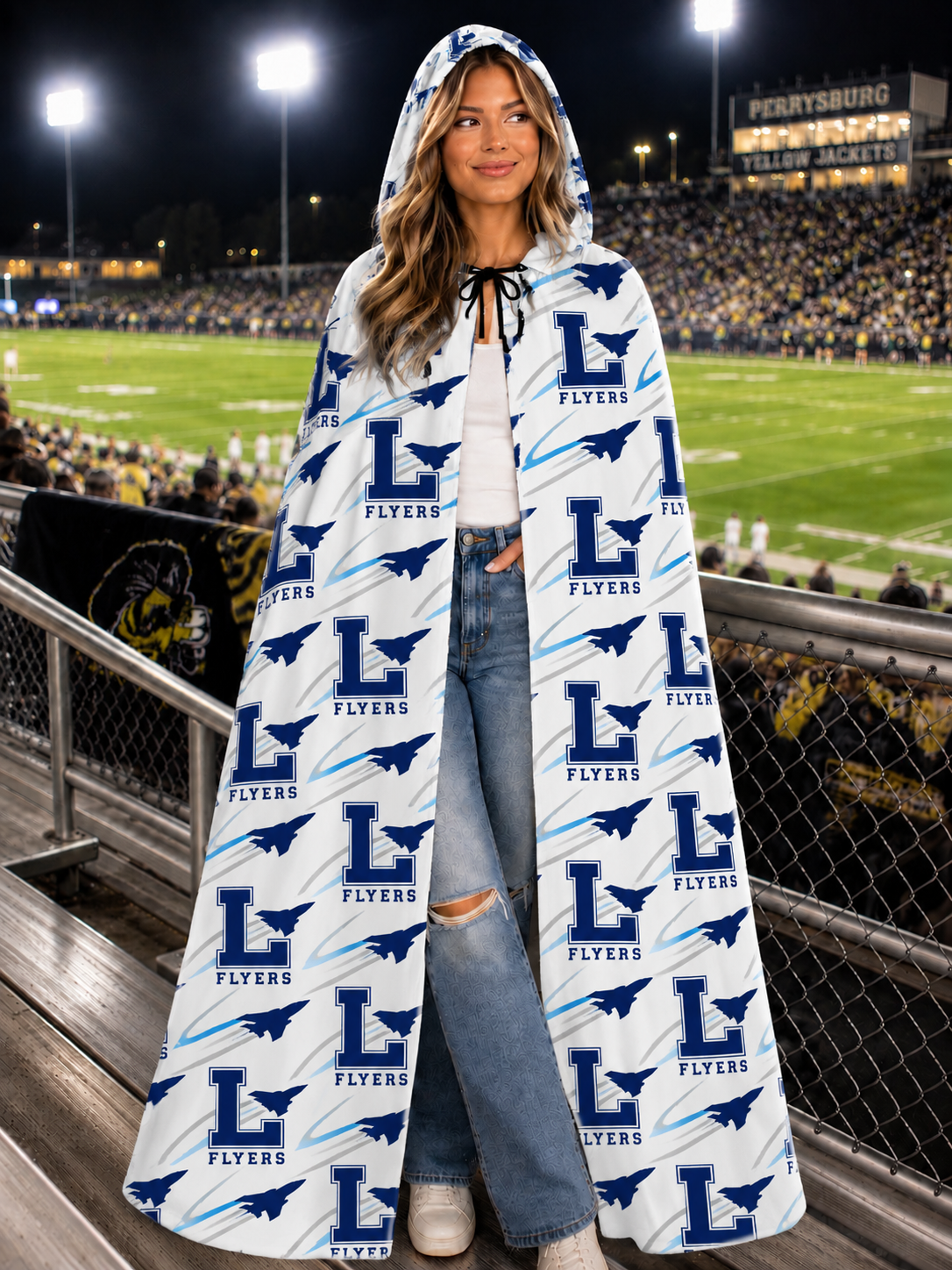 Lake Flyers Game Day Hooded Cloak – Blue & White Spirit Wear